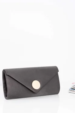 New Damska Szara Kopertówka Zamsz Złoty Łańcuszek Kopertówki