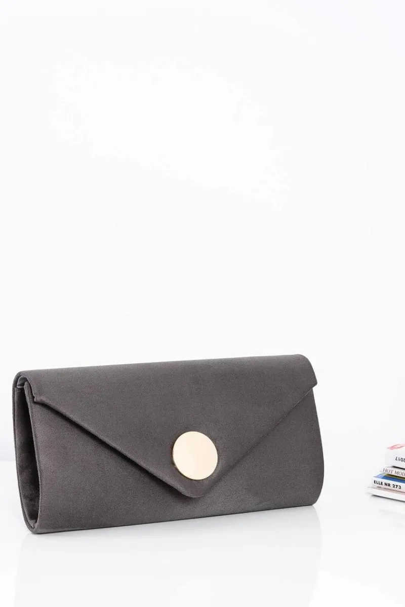 New Damska Szara Kopertówka Zamsz Złoty Łańcuszek Kopertówki