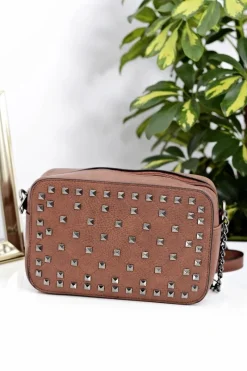 Sale Damska Torebka Brązowa Listonoszka z Ćwiekami Listonoszki