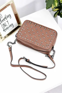 Sale Damska Torebka Brązowa Listonoszka z Ćwiekami Listonoszki