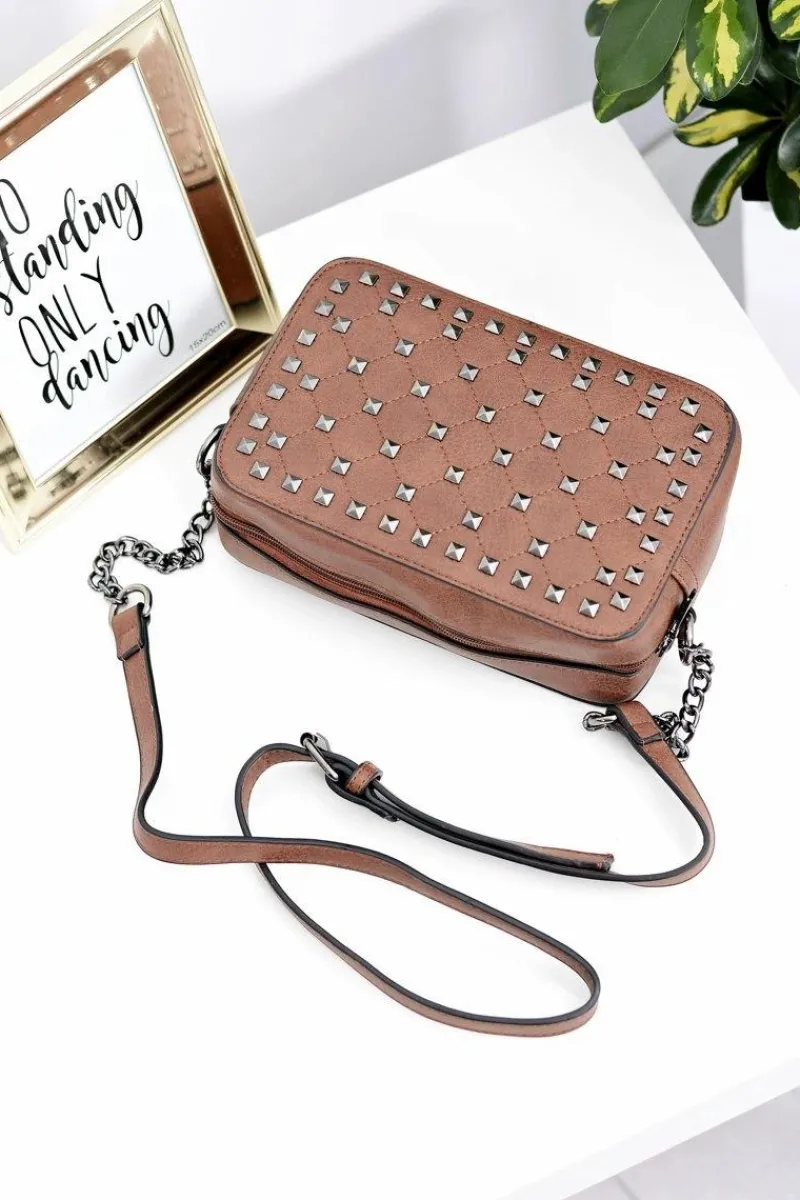 Sale Damska Torebka Brązowa Listonoszka z Ćwiekami Listonoszki