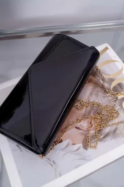 New Damska Torebka Czarna Lakierowana Kopertówka Kopertówki