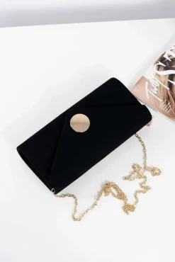 New Damska Torebka Czarna Zamszowa Kopertówka Złoty Łańcuszek Kopertówki