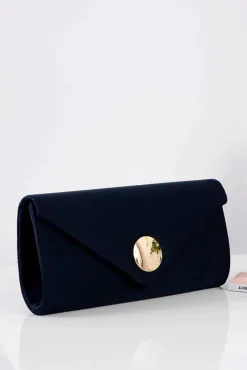 Kopertówki>Boto Damska Torebka Kopertówka Zamsz Złoty Łańcuszek Granatowa