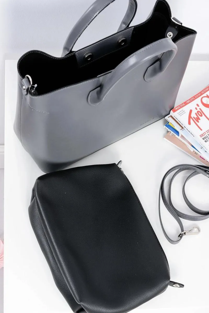 Damska Torebka Shopper Szara + Kosmetyczka Torebki Klasyczne