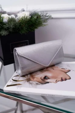 Kopertówki>Boto Damska Torebka Srebrna Lakierowana Kopertówka