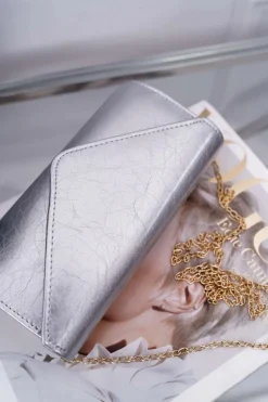 Kopertówki>Boto Damska Torebka Srebrna Lakierowana Kopertówka