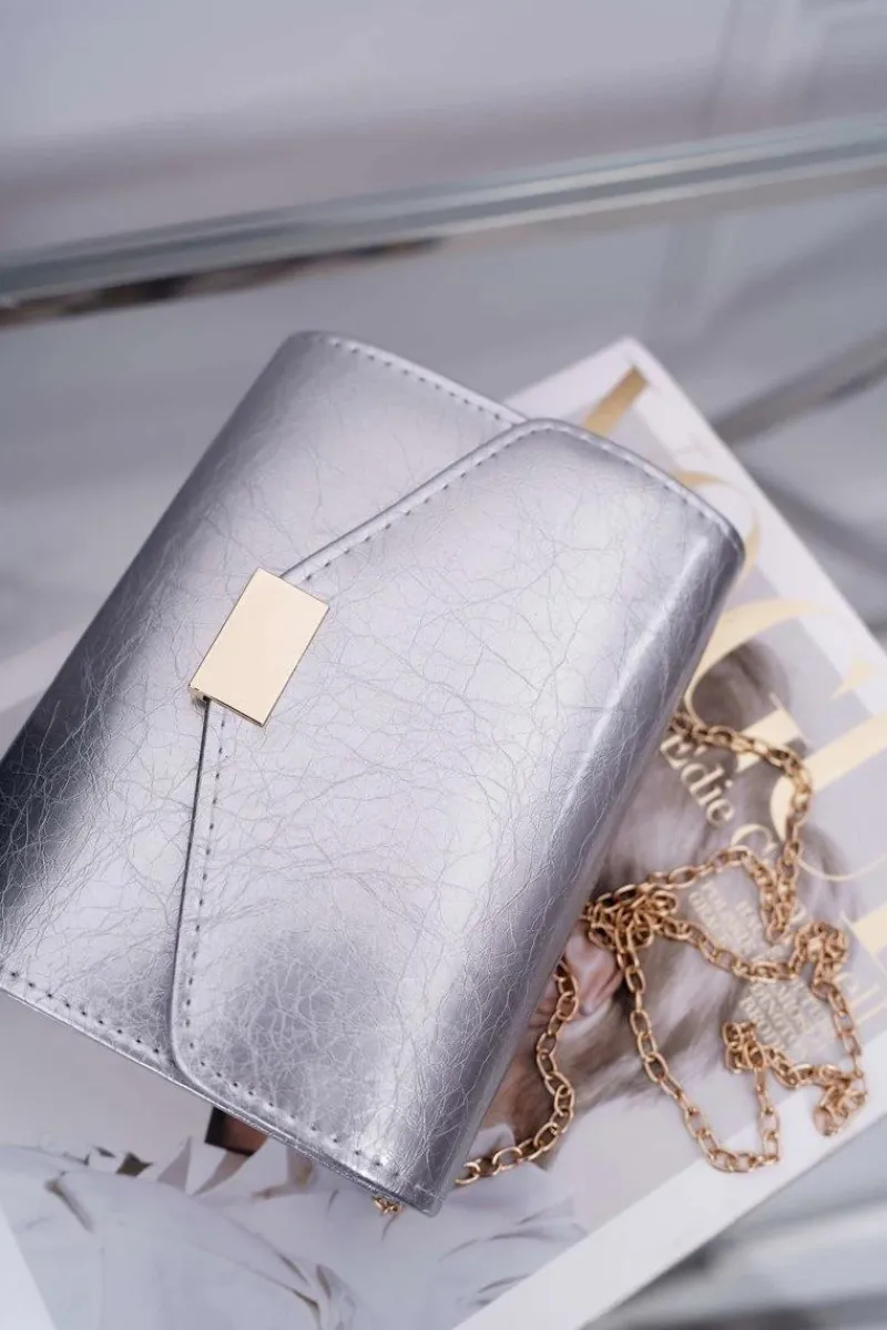 Kopertówki>Boto Damska Torebka Srebrna Lakierowana Stylowa Kopertówka