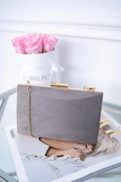 Hot Damska Torebka Wieczorowa Szara Zamszowa Kopertówki