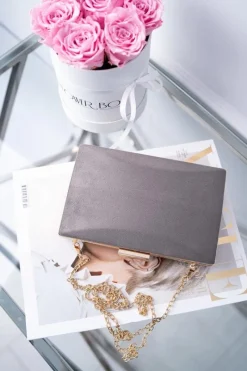 Hot Damska Torebka Wieczorowa Szara Zamszowa Kopertówki