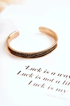 Bransoletki>Glam Chic Damska Wsuwana Bransoletka Z Tłoczeniem Czarno-Złota