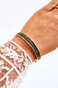 Bransoletki></noscript>Glam Chic Damska Wsuwana Bransoletka Z Tłoczeniem Czarno-Złota