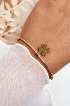 Damska Wsuwana Stalowa Bransoletka Koniczyna Złota Bransoletki