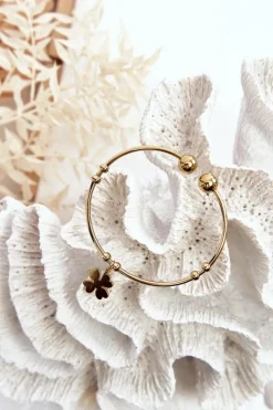 Damska Wsuwana Stalowa Bransoletka Koniczyna Złota Bransoletki