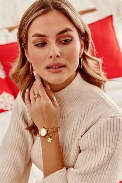 Damska Wsuwana Stalowa Bransoletka Koniczyna Złota Bransoletki