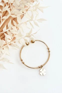 Damska Wsuwana Stalowa Bransoletka Koniczyna Złota Bransoletki