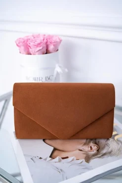 New Damska Zamszowa Torebka Kopertówka Camel Kopertówki