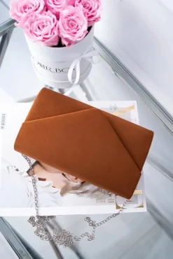 New Damska Zamszowa Torebka Kopertówka Camel Kopertówki