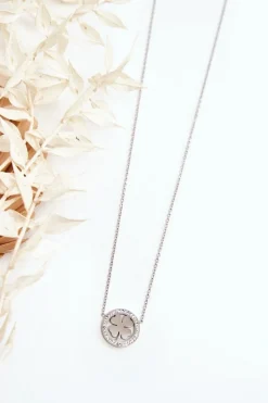 Naszyjniki>Glam Chic Damski Łańcuszek Z Kołem I Koniczyną Srebrny