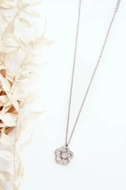 Sale Damski Łańcuszek Z Kwiatem Srebrny Naszyjniki