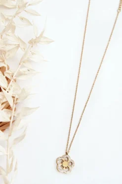New Glam Chic Damski Łańcuszek Z Kwiatem Złoty