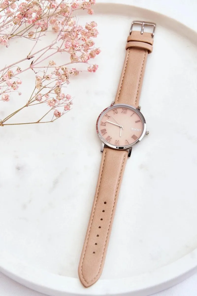 New Ernest Damski Analogowy Zegarek Na Pasku Beżowy