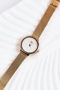 New Damski Analogowy Zegarek Biało-Złoty Zegarki