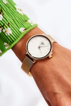 New Damski Analogowy Zegarek Biało-Złoty Zegarki