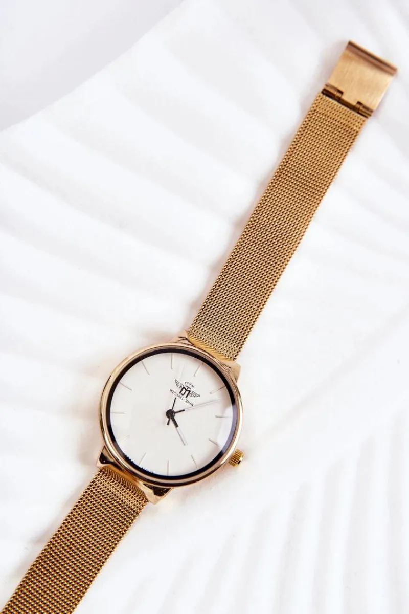 New Damski Analogowy Zegarek Biało-Złoty Zegarki