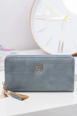 New Damski Błękitny Duży Portfel z Frędzlem Brelok Portfele