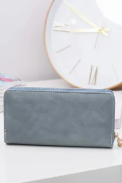 New Damski Błękitny Duży Portfel z Frędzlem Brelok Portfele