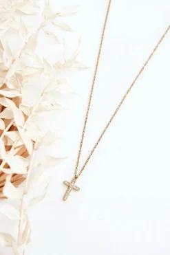 New Glam Chic Damski Cienki Łańcuszek Z Krzyżykiem Złoty