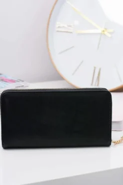 Boto Damski Czarny Duży Portfel z Frędzlem Brelok