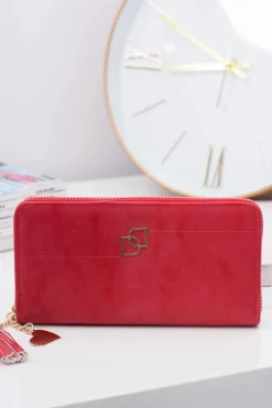 Portfele>Boto Damski Czerwony Duży Portfel z Frędzlem Brelok