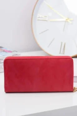 Portfele>Boto Damski Czerwony Duży Portfel z Frędzlem Brelok