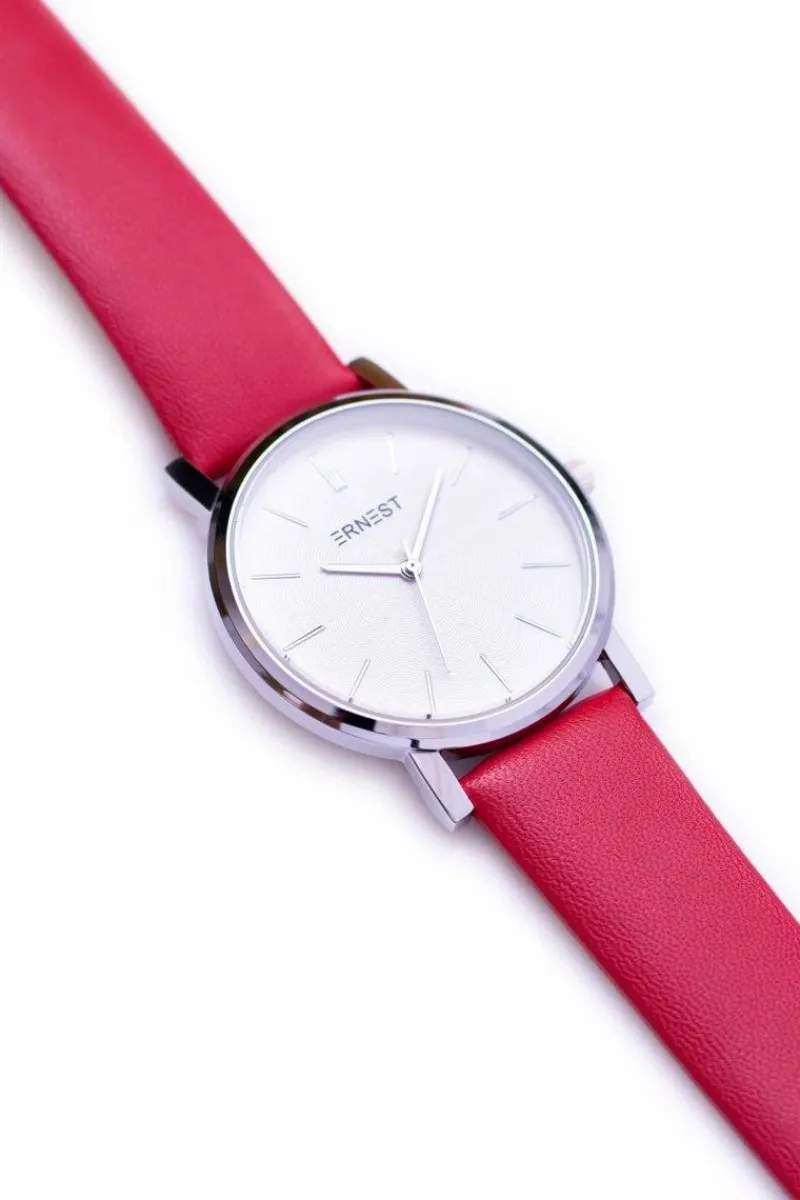 Zegarki>Ernest Damski Czerwony Zegarek Vega Srebrna Koperta