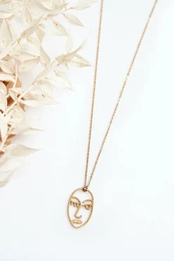 Naszyjniki>Glam Chic Damski Delikatny Łańcuszek Z Motywem Twarzy Złoty