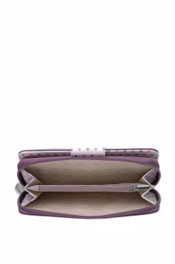Hot Boto Damski Duży Portfel Na Suwak Kropki Fioletowy Lunelly