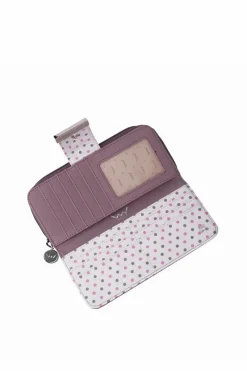 Hot Boto Damski Duży Portfel Na Suwak Kropki Fioletowy Lunelly