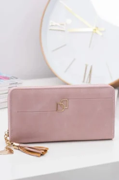 Hot Boto Damski Duży Portfel z Frędzlem Brelok Pudrowy Róż