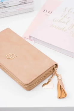 Best Damski Duży Portfel z Frędzlem Brelok Coffe Portfele
