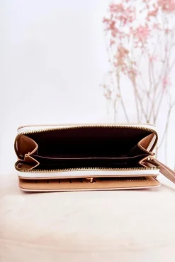 Portfele>Boto Damski Duży Portfel Z Ozdobą Beżowy Fabio