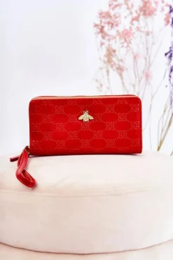 Discount Boto Damski Duży Portfel Z Ozdobą Czerwony Fabio