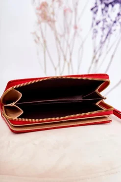 Discount Boto Damski Duży Portfel Z Ozdobą Czerwony Fabio