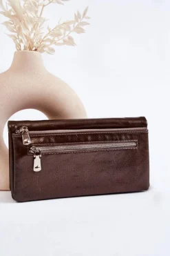 Portfele>Boto Damski Duży Skórzany Portfel Na Zamek Ciemnobrązowy Shiness