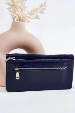 Clearance Boto Damski Duży Skórzany Portfel Na Zamek Granatowy Shiness