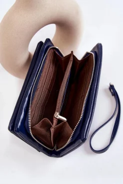 Clearance Boto Damski Duży Skórzany Portfel Na Zamek Granatowy Shiness