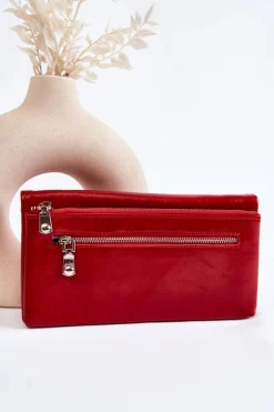 Sale Boto Damski Duży Skórzany Portfel Na Zamek Czerwony Shiness