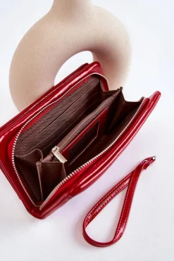 Sale Boto Damski Duży Skórzany Portfel Na Zamek Czerwony Shiness