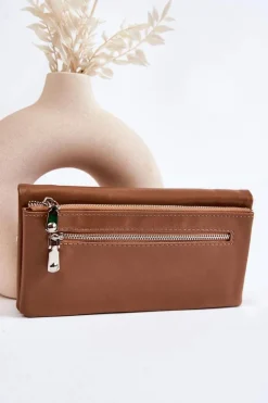 Online Damski Duży Skórzany Portfel Na Zamek Brązowy Shiness Portfele